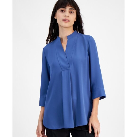 Anne Klein Women's Split-Neck 3/4-Sleeve Tunic Top Blue Size XL MSRP $89 - Picture 1 of 3